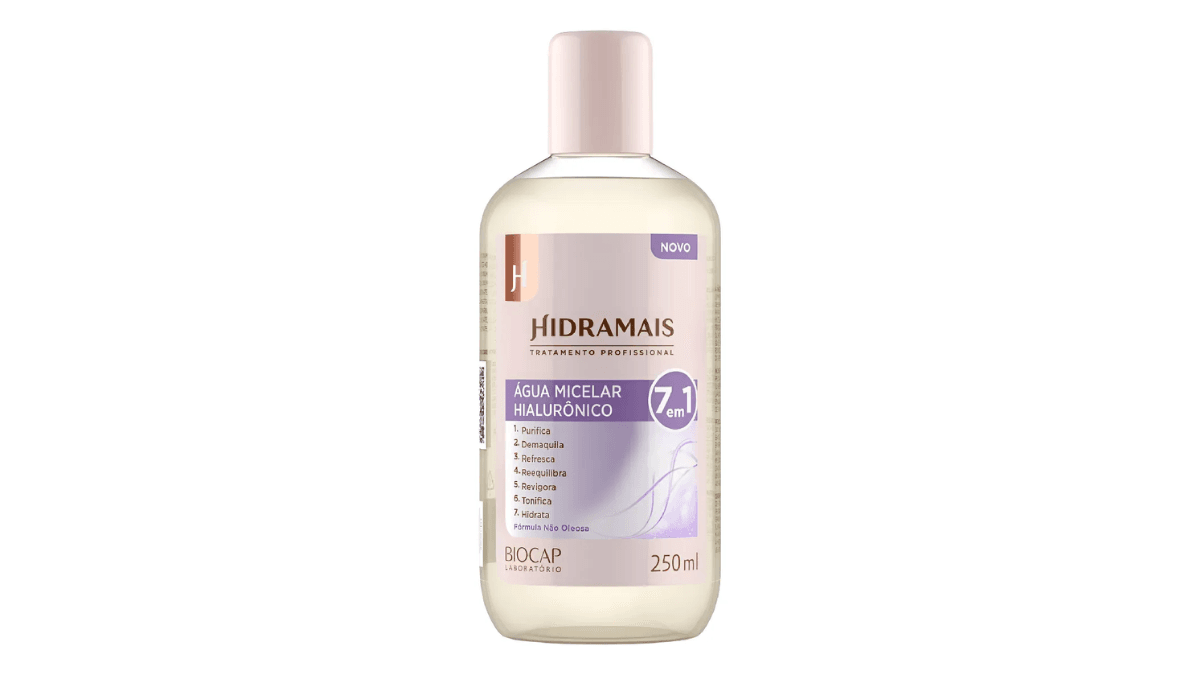 Água Micelar: A Tecnologia Inteligente que Limpa, Demaquila e Trata sem Agredir 1 Água Micelar Hialurônico Hidramais 250ml limpeza 7 em 1 para todos os tipos de pele - Skincare Dicas
