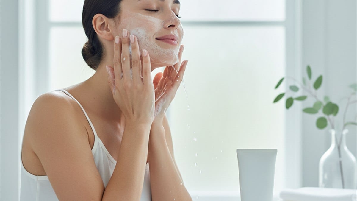 Principia GL-02: review honesto do gel de limpeza que promete limpeza profunda sem agredir a pele 5 Mulher lavando o rosto com espuma de gel de limpeza facial, rotina de skincare