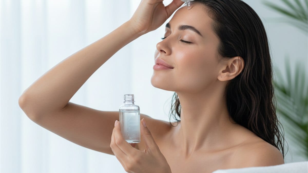 Tônico Capilar para Crescer Cabelo: Como Ter Fios Fortes e Saudáveis 5 Mulher aplicando tônico capilar no couro cabeludo massageando a raiz para estimular o crescimento